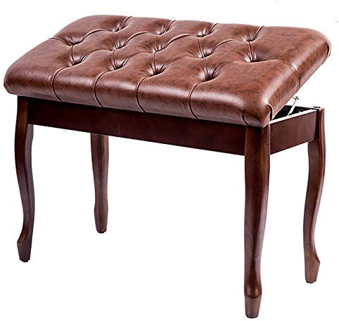 Klavierbank mit Holzbein, Doppel-Klavierhocker mit Stauraum, wasserdicht, PU-Leder, Höhe 49 cm, Braun