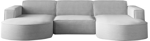 Kaiser Möbel - Ecksofa mit Wohnlandschaft, Eckcouch U Form XXL, Bigsofa, Sofa 3-sitzer, Bequemes Couch mit Ottomane für Wohnzimmer, Relaxsofa, Cord Stoff, Lounge-Set U-Form, Modena Studio, Hellgrau