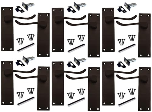 DISCOUNT HARDWARE UK Victorian Scroll Door Handles in Matt Black, 64mm Latch, 150mm x 40mm Backplate, Stylish Design Interior Wooden Doors Set of 6 Handle Pack