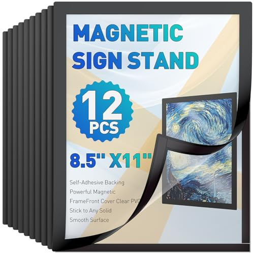 Uniclife 12 Pack A4 Magnetic Sign Holder 8.5 x 11 Self-Adhesive Magnetic Picture Frame Wall Mounted Display Frame for Home Office Store Poster Document Holder for Wall Door Glass Window Refrigerator