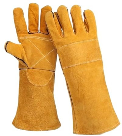 Gants de soudage, gants de travail, gants de soudage Gants de soudage en cuir de 14 de long Gants de travail en cuir de vache ignifuges et résistants à la chaleur for le transport du soudage et la sé