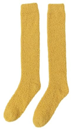 YUZIMEI Oberschenkelhohe Socken, Korallen-Fleece, Oberschenkelhohe Stiefelsocken, lange Winterstrümpfe, über Knie, Beinstulpen, Bodenlang, Wade 1