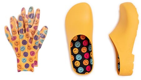 MUK LUKS Women's Garden Clog and Glove Set, Smiley Face, M