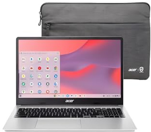 acer Chromebook 315 Laptop HD de 15.6 pulgadas Intel Pentium N6000 4GB LPDDR4X 128GB eMMC con funda protectora, color plateado