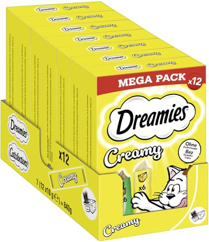 DREAMIES Creamy med kattmynta och ost, 7 x 12 x 10 g multipack – krämiga kattgodis för bortskämda katter