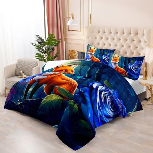 Bettdecke 140X200 Blau Orange Print Drucken Steppdecke 200Gsm,Dünne Und Leichte Bettdecken,4 Jahreszeiten Bettdecken 140X200,Weiche Mikrofaser Bettdecke Mit 2 Kissenbezüge,Warm Steppbettdecke