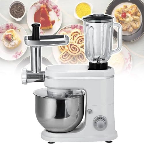 Robot De Cocina Multifuncion 3 en 1, Batidora Amasadora con Función Picadora De Carne y Batidora, 6 Funciones de Regulación y Pulse, kit de Accesorios,5L