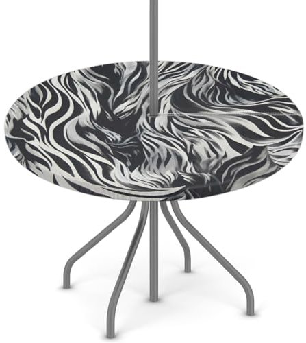 Woltant Tovaglia rotonda con foro per ombrellone e cerniera, facile da pulire, con bordi elastici, protezione per tavolo da giardino, patio, barbecue (stampa zebrata)