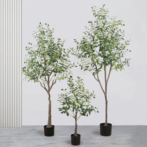 Olivo artificial, gran planta de olivo falsa para interiores con frutas en maceta para decoración del hogar, hojas de seda para un aspecto realista, perfecta para decoración del hogar u oficina, 150