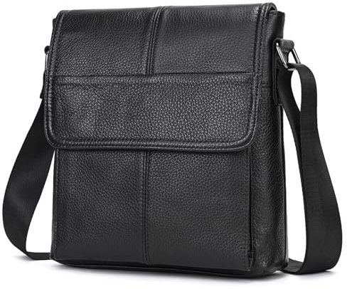 Leder Umhängetasche Herren kleines Schultertasche Vintage Männer Tasche Crossbody Bag Freizeit Fashion für Business Arbeit Reise, 9553 Schwarz