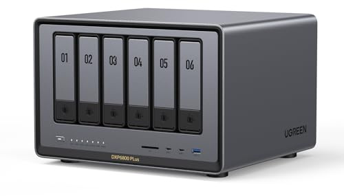 UGREEN NAS DXP6800 Plus 6-Bay Desktop NAS, Intel i3 1215u 6-Core CPU, 8GB DDR5 RAM, 128G SSD, 1x 10GbE and 1x 2.5GbE LAN Port, 2X M.2 NVMe Slots, 4K HDMI, Network Attached Storage (Diskless)