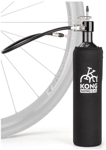 KONG MING CAR Cykel Tubeless däckförstärkare 1,1 l/160 PSI (11 bar) – återanvändbar aluminiumdäckfyllare för Presta (SV) ventiler – snabb slanglös montering och däcktätning
