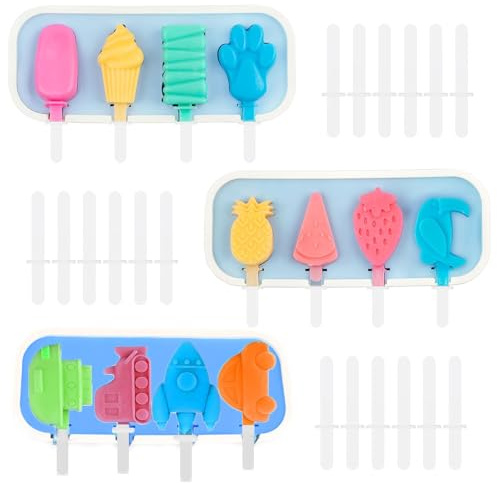 3 Pezzi Gelato Stalk Mould Stampo Silicone Gelato Stecco Include 18 Riutilizzabili Popsicle Sticks