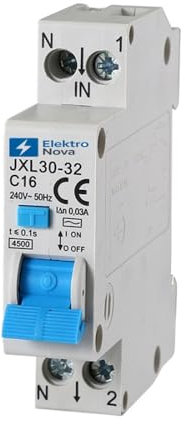 ELEKTRONOVA Interruttore Magnetotermico differenziale 1P+N 16A 4.5kA 30mA – 1 Moduli DIN – 220V