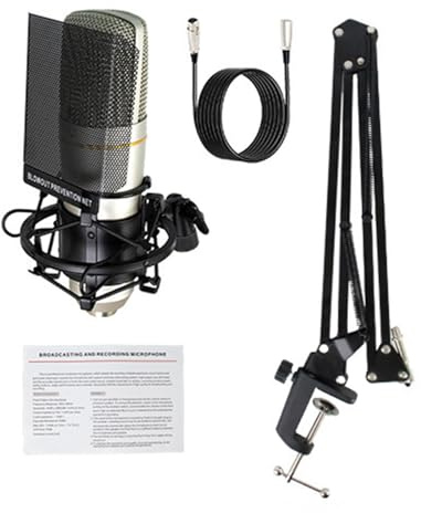 Uqezagpa Microfono a condensatore Microfono a diaframma largo per studio Podcasting Live Streaming Broadcasting Accessori Broadcast
