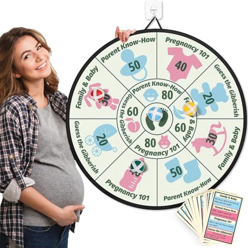 DREAMORIE Dartboard Baby Shower Games for Gender Reveal Activities – Fun & Educational Trivia Bingo with Parenting Quiz Cards, Ideal for Babyshower Predictions, Baby in Bloom & Gifts for New Parents