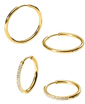 Purelei Lovely Glitter Damen Ohrring-Set – 2 Paar Creolen (vergoldet oder silber) – kleine Zirkonia & große schlichte Creolen – wasserfest, hypoallergen – (Gold)