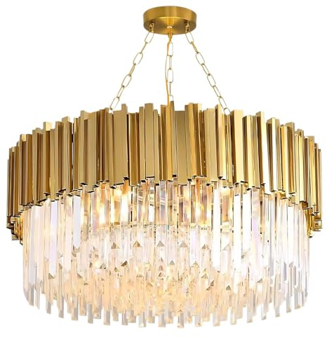 Lampadario Cristallo Oro,Lampadario Di Lusso Moderno In Cristallo,Illuminazione Di Lusso Regolabile In Tre Colori(Size:60cm)