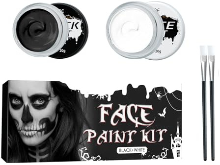 Kit de Peinture Corps Visage Noir et Blanc,Peinture de Visage pour Halloween,Set de Peinture Faciale pour Halloween avec Pinceau de Maquillage pour Halloween Clown Art Theatre Cosplay