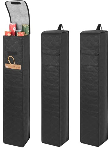 3er-Set Aufbewahrungstaschen für Geschenkpapier – Fassen bis zu 9 Rollen pro Tasche, verdickte 3-lagige Vliesstoff-Geschenkpapierhalter mit Seitentaschen & Griffen, wasserfeste Rollen-Aufbewahrungstas