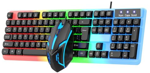YIZITU Clavier de jeu 104 touches et combo avec rétroéclairage LED silencieux pour ordinateur PC filaire USB