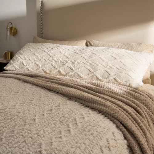 OHS Bolster Pillow Cable Knit Cream, Full Body Long Pillows Soft Cosy Hollowfibre Filling Pregnancy Pillow for Maternity Support and Side Sleeper Cuddle Bolster Cushion, 125 x 45cm