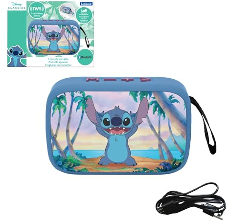 Lexibook, Stitch Enceinte Bluetooth Portable, BT018DLXB | Sans fil, stéréo TWS, USB-C, carte SD/TF, Batterie rechargeable, micro intégré, Bleu