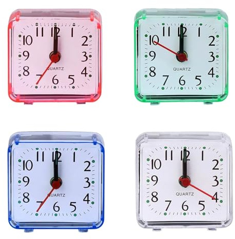 Tniytru Small Alarm Clock 4-Pack - Silent Battery Powered Bedside Clocks, Mini Travel Desk Clocks with Clear Display for Home Office