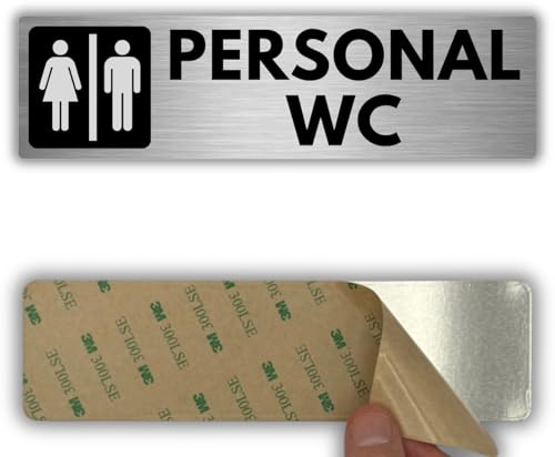 LEIASA | Schild Personal WC - 5 x 18 cm - Stärke 0,8 mm - Aluminium - Selbstklebende Platte - Mitarbeitertoilette - Türschild - (Personal WC)