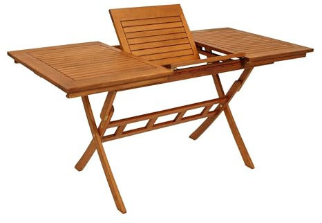 DEGAMO Ausziehtisch Klapptisch LAGO 110/160x75cm, klappbar und ausziehbar, Eukalyptus Holz geölt, Outdoor