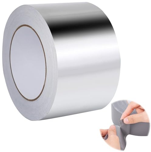 Seutmrou Ruban Adhésif Aluminium, 60mmx50m Chaleur RéSistant à La Chaleur Ruban ImperméAble, Ruban Isolant en Fibre de Verre, Ruban Scellant Métallique,Pour l'étanchéité, la réparation et l'isolation