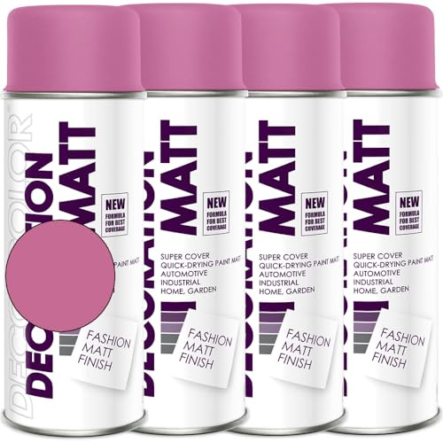 Deco Color 4er Sparpack Lackspray Matt nach RAL in 400ml zur Lackierung von Auto Stahl Aluminium Beton Holz (4 Dosen in pink MATT RAL 4003)