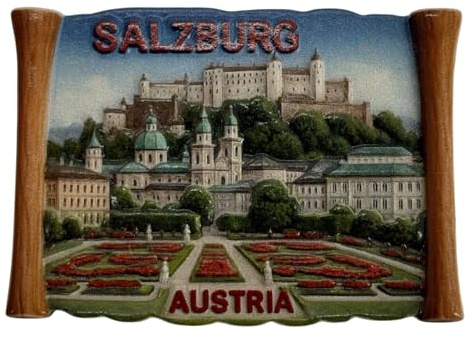 Kühlschrankmagnet Souvenir – Salzburg Austria Motiv (Altstadt & Festung, Farbdesign), 3D Magnet – Reiseandenken Mitbringsel & Geschenkidee
