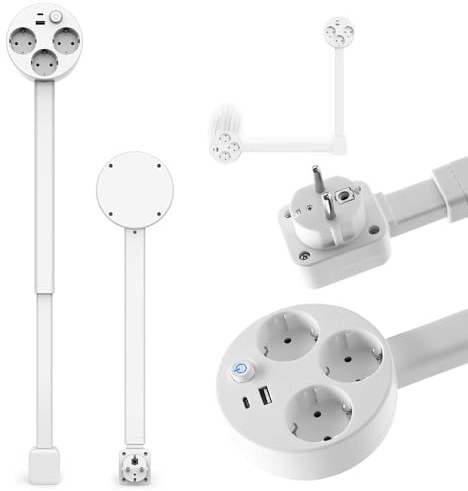 RNPKZ Steckdosenverlängerung Ausziehbar, 3-Fach Steckdosen-Verlängerung mit USB C & USB A, Drehbare Steckdosenleiste mit Schalter, 180°Schwenkbar, 45-70 cm Steckdose für Schwer Erreichbare Steckdose