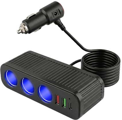 LAIVIYA Ladron Mechero Coche 120 W, 6 en 1 Cargador Coche Movil | con 3 Enchufes y 3 Puertos USB para 12V/24V Dispositivos de Coche