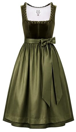 DIRNDLSTERN Damen Dirndlkleid Grün - Trachtenkleid Midi Smat Trachtenrock für Oktoberfest Volksfest