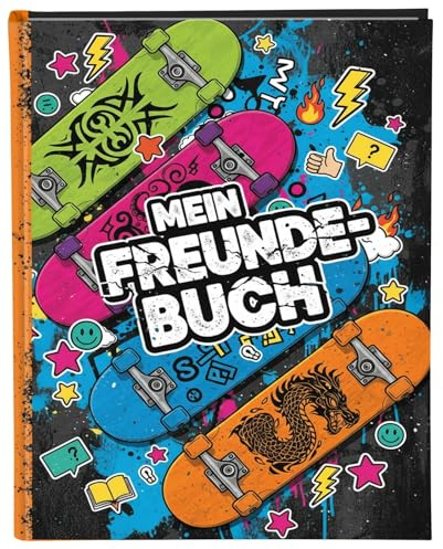 goldbuch 43 138 - Carnet d'amitié - Skateboard - Format A5 - avec 88 Pages illustrées - Album de poésie pour crèche et école Primaire - Couverture en Impression d'art avec Motif Skateboard - Environ