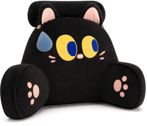 AZMAHT Cojín De Lectura para Cama, Peluche Suave con Relleno De PP, Cojín De Respaldo con Reposabrazos, Cojín De Lectura para TV, Gaming, Sofá, Dormitorio, Niños Y Estudiantes,Black Cat,65X40CM