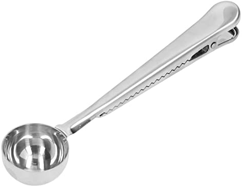 Haofy Clip de Scellage pour Cuillère à café, avec Conception Approfondie, pour un Stockage Pratique du café, Support en Acier Inoxydable de 17.5cm (clip plat argent)