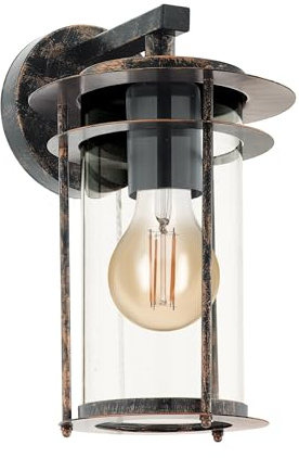 Eglo Valdeo utomhusvägglampa, 1 glödlampa utomhu, galvaniserad stålvägglampa, färg: kopparfärgad antik, glas: klar, fattning: E27, IP44