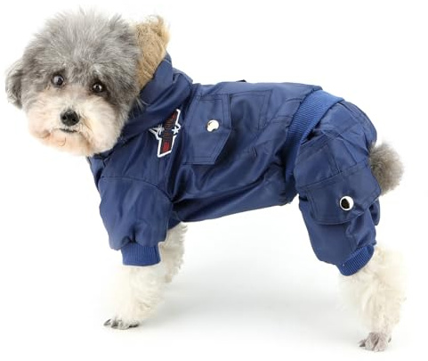 Zunea Overall Schneeanzug mit Kapuze für Kleine Hunde Wasserdichter Wintermäntel Fleece Warm Kapuzenpullis Haustier Welpen Kleidung Chihuahua Yorkie Katzen Hundebekleidung Blau S