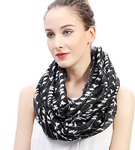 Lina & Lily tubhalsduk loop sjal scarf med fåglar (Svart)