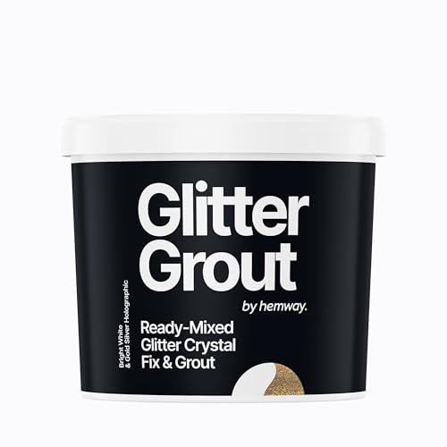 Hemway Gold Silver Holographic Glitter with Bright White Grout 2.5L / 4.5kg Ready Mixed Glitter Grout & Fix | Floor, Wall & Tile Adhesive, Water-Resistant, Anti-Mould, Easy to Use & Fast-Drying
