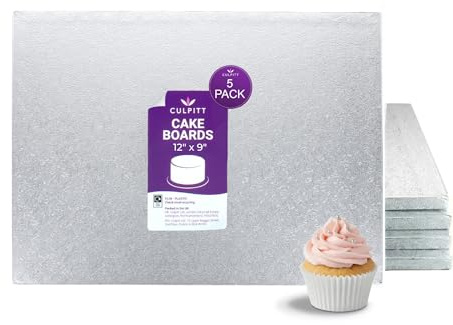 Culpitt 12 x 9 Oblong Silver Cake Boards - 5 Pack | 13mm Thick, 30.5 x 23.0cm Each, Fits 9 x 6 Fruit Cake Or 10 x 7 Sponge, Reusable, Wipe Clean