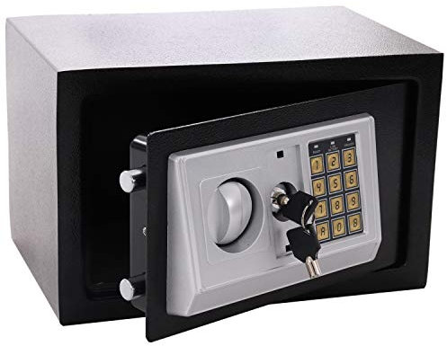 Panorama24 Tresor Safe mit Elektronik-Zahlenschloss 31x20x20cm LED-Anzeige Stahlbolzen, schwarz, inkl. 4 Batterien, Möbeltresor Wandtresor Wandsafe Home