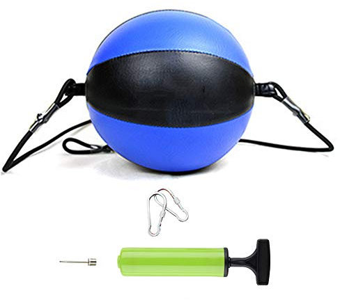 Doppelendball Boxen, Boxing Speed Ball, Leder PU Doppel-Ende Boxing Speedball, MMA Punching-Ball inkl elastischen Spanngurten für Training Gym Übung Agilität mit Pumpe und Haken,Blau