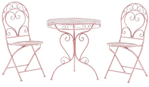 Beliani Balkonset 3-teilig Metall rosa Tisch rund ø 70 cm mit 2 Stühlen klappbar Albinia