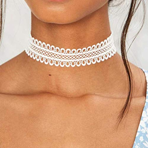 Yienate Bohemia Halskette, trendig, schlicht, Spitze, Modeschmuck für Damen und Mädchen (weiß)