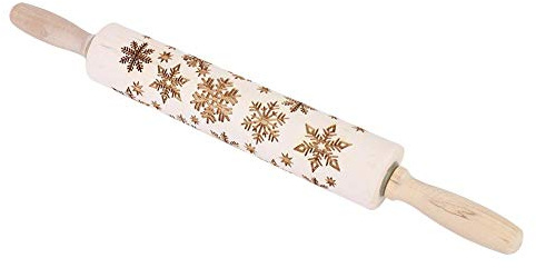 MAGT Nudelholz, Weihnachten Teigroller Schneeflocke Muster Holz Nudelhölzer Teigrolle Küche Backwerkzeug für Pasta Cookie Gebäck Fondant