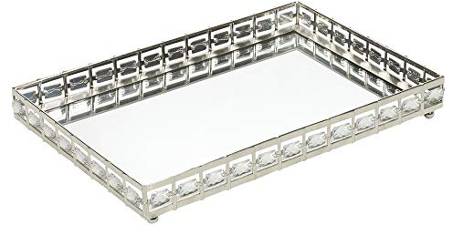 URBNLIVING Round or Rectangle Silver Mirror Trays, Decorative Display Stands for Home Decor Tealights Candlesticks, (20cm, Round)